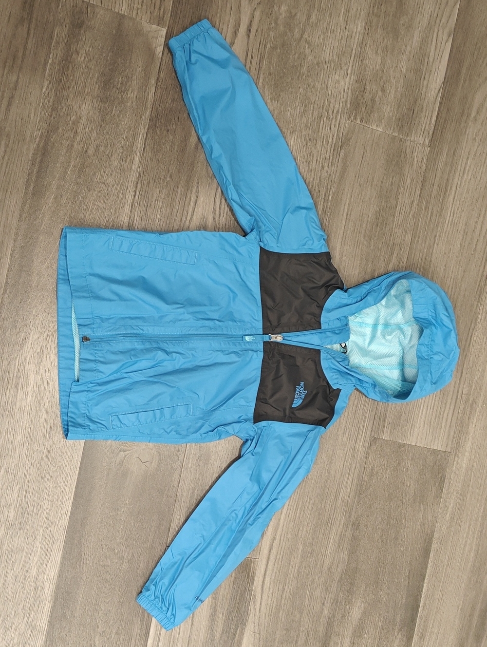 The North Face Kids' Blue and Black Hooded Rain Jacket
